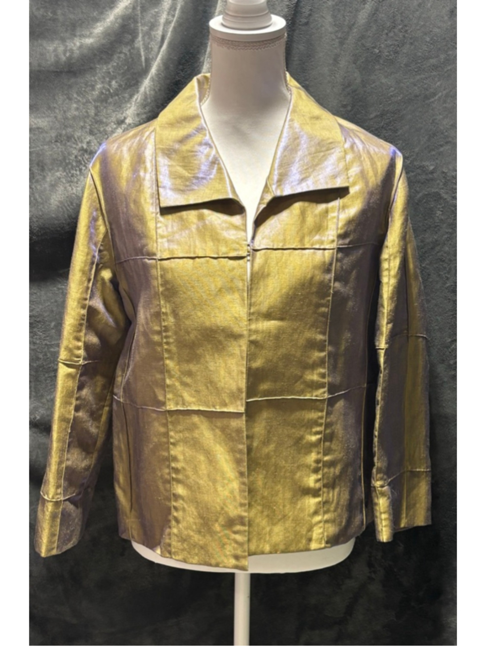 Vintage Carlisle Irridescent Metallic Gold/Olive Green 85% Linen Jacket Size 6
